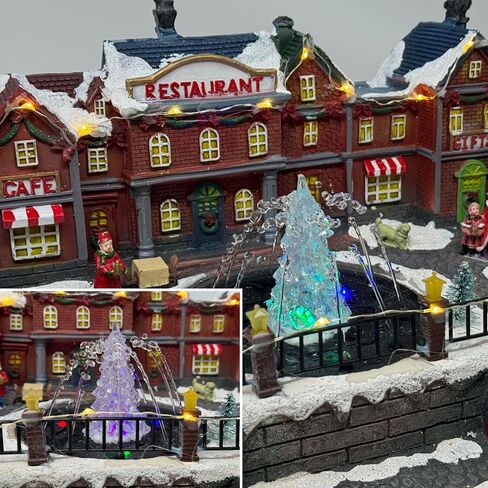 allgala Crafted Polyresin Christmas House Collectable Figurine with USB Cable Power Source-Fountain in Town Center-XH93438 in Saudi Arabia