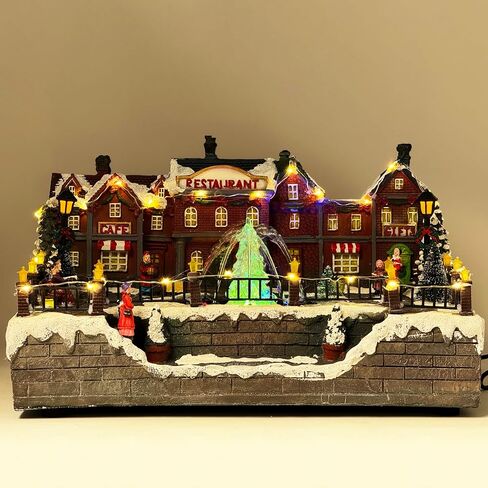 allgala Crafted Polyresin Christmas House Collectable Figurine with USB Cable Power Source-Fountain in Town Center-XH93438 in Saudi Arabia