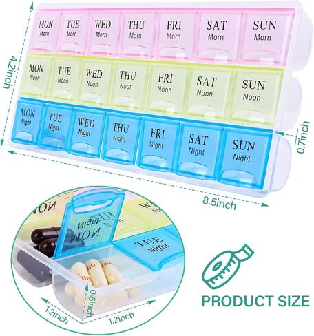 Large Weekly Pill Organizer 3 Times A Day, Moisture-Proof 7 Day Pill Box, Travel Pill Cases Portable for Pills Vitamin Fish Oil Supplements in Saudi Arabia