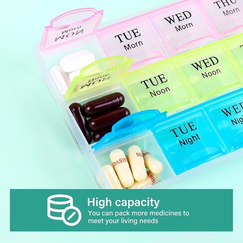 Large Weekly Pill Organizer 3 Times A Day, Moisture-Proof 7 Day Pill Box, Travel Pill Cases Portable for Pills Vitamin Fish Oil Supplements in Saudi Arabia