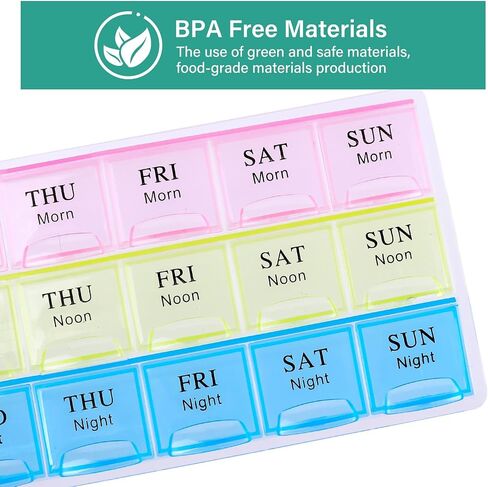 Large Weekly Pill Organizer 3 Times A Day, Moisture-Proof 7 Day Pill Box, Travel Pill Cases Portable for Pills Vitamin Fish Oil Supplements in Saudi Arabia