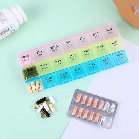 Large Weekly Pill Organizer 3 Times A Day, Moisture-Proof 7 Day Pill Box, Travel Pill Cases Portable for Pills Vitamin Fish Oil Supplements in Saudi Arabia