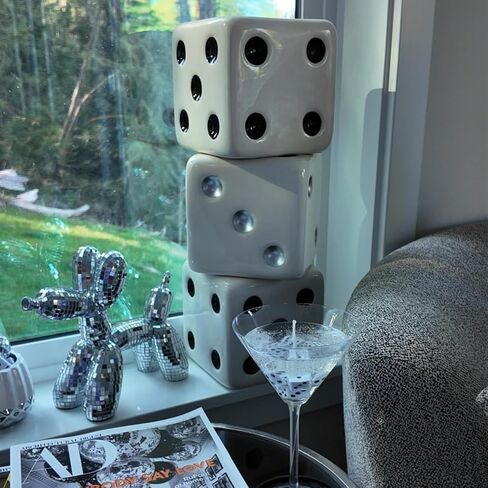Iridescent Triple Dice Vase, Maximalist Home Decor Ceramic Flower Vase, Iridescent Desk Accessories for Office, Bar Cart Or Vanity, Unique & Trendy Holographic Decor in Saudi Arabia