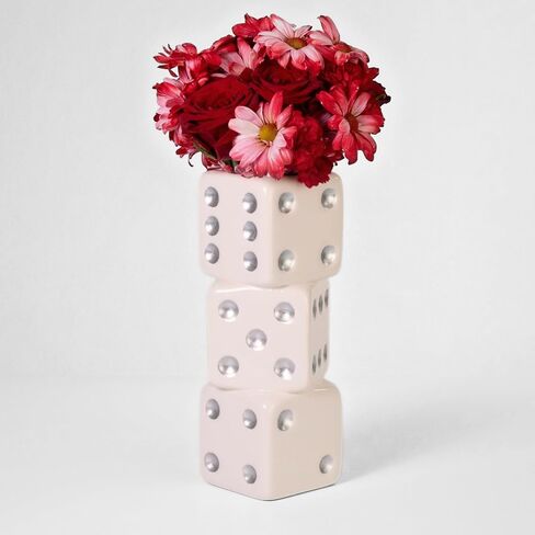 Iridescent Triple Dice Vase, Maximalist Home Decor Ceramic Flower Vase, Iridescent Desk Accessories for Office, Bar Cart Or Vanity, Unique & Trendy Holographic Decor in Kuwait