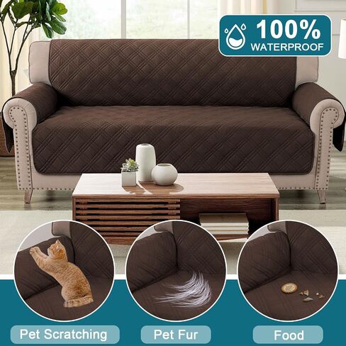 Turquoize Waterproof Couch Cover for Dogs Sofa Covers Washable Couch Covers for 3 Cushion Couch Sofa Non-Slip Pet Couch Covers for Sofa Furniture Covers for Pets, Kids,Dog (Sofa 68", Brown) in Saudi Arabia