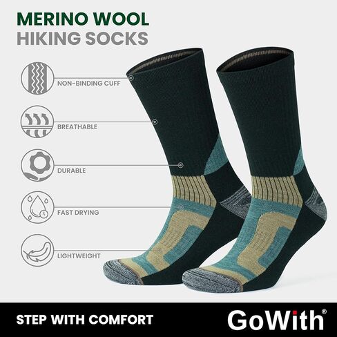 GoWith 2-3 Pairs Merino Wool Hiking Socks for Men & Women Antiblister Moisture Wicking Sole Cushioned Seamless Outdoor Socks in Kuwait