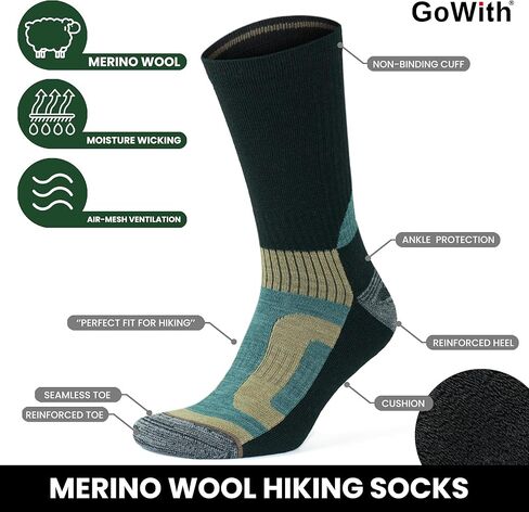 GoWith 2-3 Pairs Merino Wool Hiking Socks for Men & Women Antiblister Moisture Wicking Sole Cushioned Seamless Outdoor Socks in Kuwait