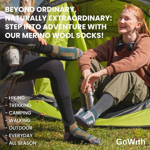 GoWith 2-3 Pairs Merino Wool Hiking Socks for Men & Women Antiblister Moisture Wicking Sole Cushioned Seamless Outdoor Socks in Kuwait