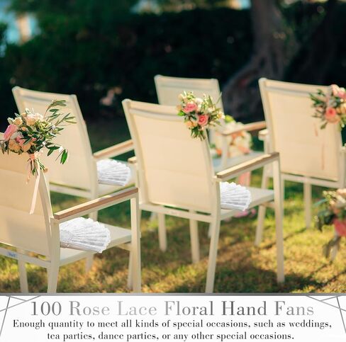 Yalikop 100 Pieces Rose Lace Floral Hand Fans Retro Elegant Chinese Folding Fan White Vintage Bridal Handheld Dancing Fan Props for Wedding Party Church Ladies Favors (Silver) in Kuwait
