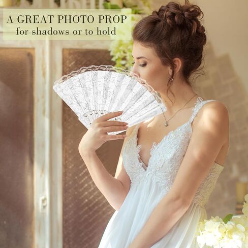Yalikop 100 Pieces Rose Lace Floral Hand Fans Retro Elegant Chinese Folding Fan White Vintage Bridal Handheld Dancing Fan Props for Wedding Party Church Ladies Favors (Silver) in Kuwait