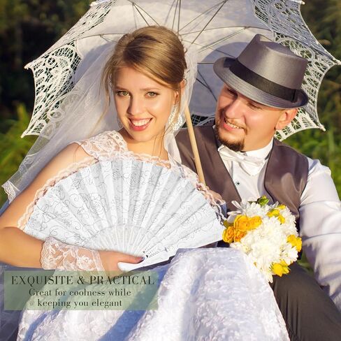 Yalikop 100 Pieces Rose Lace Floral Hand Fans Retro Elegant Chinese Folding Fan White Vintage Bridal Handheld Dancing Fan Props for Wedding Party Church Ladies Favors (Silver) in Kuwait