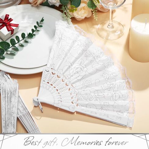 Yalikop 100 Pieces Rose Lace Floral Hand Fans Retro Elegant Chinese Folding Fan White Vintage Bridal Handheld Dancing Fan Props for Wedding Party Church Ladies Favors (Silver) in Kuwait