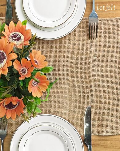 Letjolt مفرش طاولة من الخيش مقاس 72 بوصة مفرش طاولة للمزرعة مفرش طاولة من الجوت ديكور طاولة ريفي قماش منسوج من الجوت in Kuwait