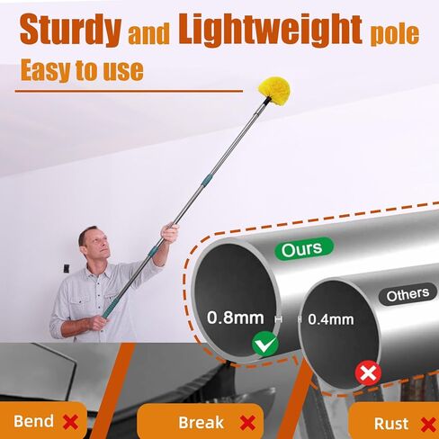 منفضة نسيج العنكبوت بطول 4-13 قدم مع مجموعة عمود تمديد (تصل إلى 21 قدمًا، شعيرات متوسطة الصلابة)، 2 فرشاة شبكية عنكبوتية - عمود طويل قوي وخفيف الوزن، للجدار، والسقف العالي، والجزء الخارجي من المنزل، وفي الهواء الطلق in Kuwait