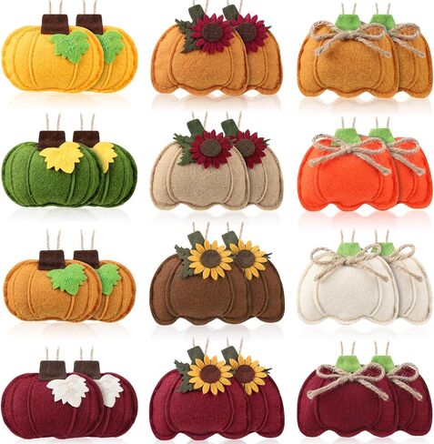 24 Pcs Felt Fall Pumpkin Hanging Tree Ornaments Decors,3D Pumpkin Shaped Pendant Craft for Fall Thanksgiving Party Hanging Decor in Kuwait
