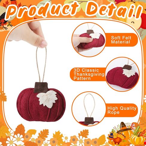 24 Pcs Felt Fall Pumpkin Hanging Tree Ornaments Decors,3D Pumpkin Shaped Pendant Craft for Fall Thanksgiving Party Hanging Decor in Kuwait