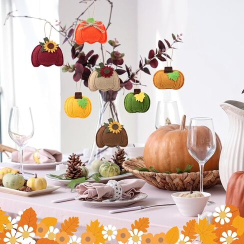 24 Pcs Felt Fall Pumpkin Hanging Tree Ornaments Decors,3D Pumpkin Shaped Pendant Craft for Fall Thanksgiving Party Hanging Decor in Kuwait