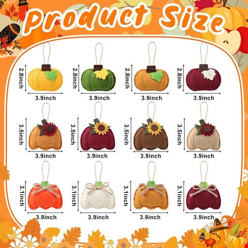 24 Pcs Felt Fall Pumpkin Hanging Tree Ornaments Decors,3D Pumpkin Shaped Pendant Craft for Fall Thanksgiving Party Hanging Decor in Kuwait