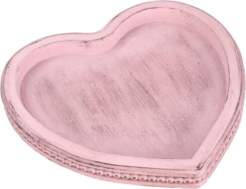 Heart Shaped Decorative Tray, Wooden Tray for Decor Coffee Table Dinning Table, Kitchen Island Decor Centerpiece, Farmhouse Tray Beaded Distressed Pink in Kuwait