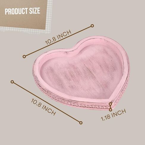 Heart Shaped Decorative Tray, Wooden Tray for Decor Coffee Table Dinning Table, Kitchen Island Decor Centerpiece, Farmhouse Tray Beaded Distressed Pink in Kuwait