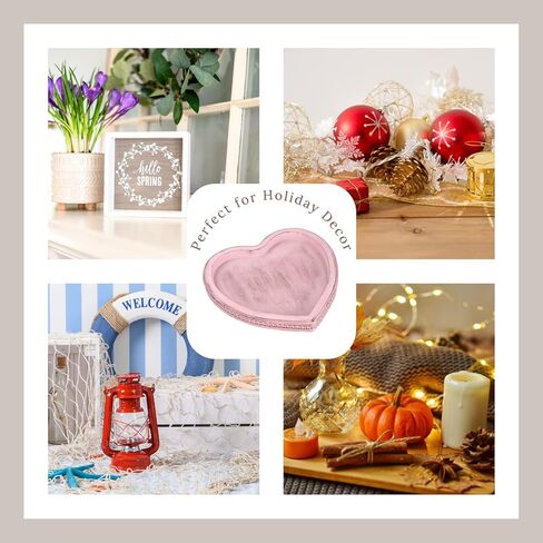 Heart Shaped Decorative Tray, Wooden Tray for Decor Coffee Table Dinning Table, Kitchen Island Decor Centerpiece, Farmhouse Tray Beaded Distressed Pink in Kuwait