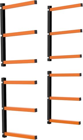 رف خشبي من Foozet مثبت على الحائط مع 3 أزواج من منظم الخشب وتخزين الخشب رف خشبي معدني شديد التحمل للأماكن الداخلية والخارجية، أقصى تحميل أسود إجمالي 600 رطل in Kuwait