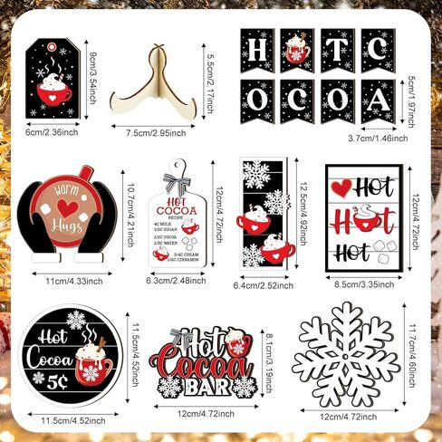 Dandat 17 Pcs Christmas Tiered Tray Decor Hot Cocoa Bar Supplies Christmas Wooden Signs Winter Tiered Tray Decorations Set Farmhouse Christmas Table Decorations for Home Table Shelf in Kuwait