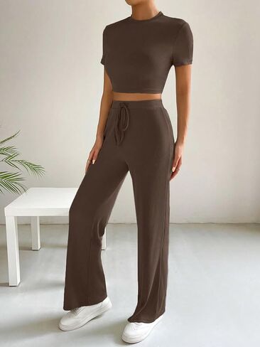 تي شيرت نسائي من MakeMeChic مكون من قطعتين رياضي صيفي قصير الأكمام وبنطلون قصير الساق in Saudi Arabia