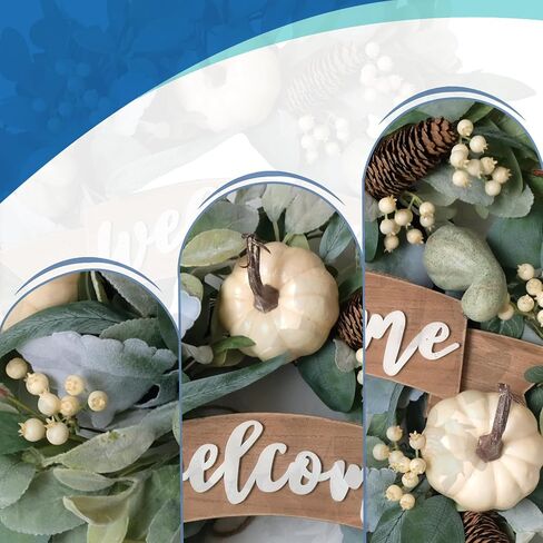 18 Inch Fall Eucalyptus Pumpkin Wreath for Front Door, Green White Pumpkin Welcome Sign Wreath for Indoor and Outdoor, Eucalyptus Leaves Wreath for Home Decor in Saudi Arabia