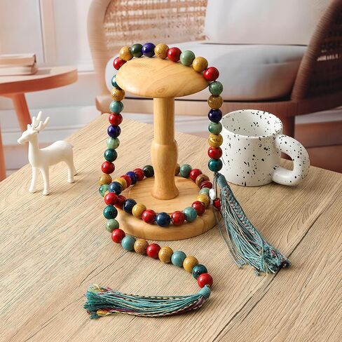 Farmhouse Ceramic Beads 50in Handcrafted Colors Bead Garland with Tassels Rustic Decor Prayer Boho Beads Big Wall Hanging and Coffee Table Decor Green Bead in Kuwait