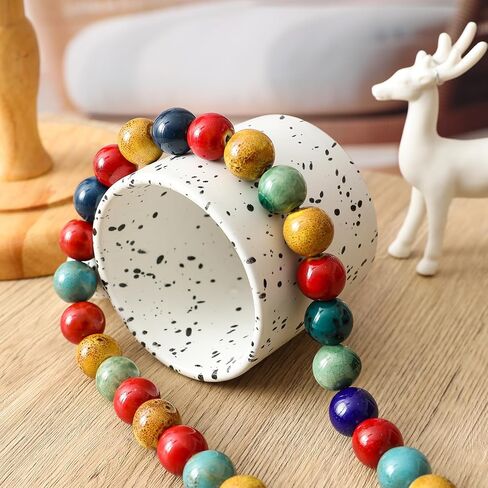 Farmhouse Ceramic Beads 50in Handcrafted Colors Bead Garland with Tassels Rustic Decor Prayer Boho Beads Big Wall Hanging and Coffee Table Decor Green Bead in Kuwait