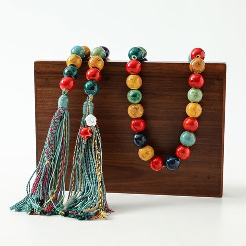 Farmhouse Ceramic Beads 50in Handcrafted Colors Bead Garland with Tassels Rustic Decor Prayer Boho Beads Big Wall Hanging and Coffee Table Decor Green Bead in Kuwait
