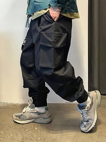 OYOANGLE Men's Drawstring Waist Flap Pocket Casual Jogger Cargo Pants Streetwear Sweatpants in Saudi Arabia