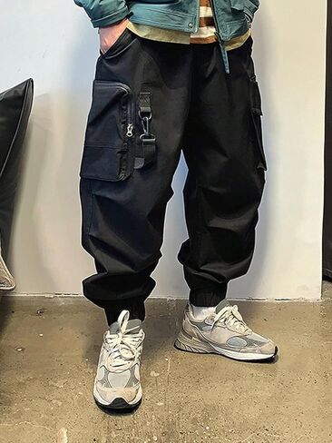 OYOANGLE Men's Drawstring Waist Flap Pocket Casual Jogger Cargo Pants Streetwear Sweatpants in Saudi Arabia