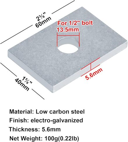 20 قطعة من غسالة الدعامات المستطيلة، 1/2 بوصة (ID) x1-5/8 بوصة × 2-3/8 بوصة، لوحة غسالة مسطحة، سمك 5.6 مم in Kuwait