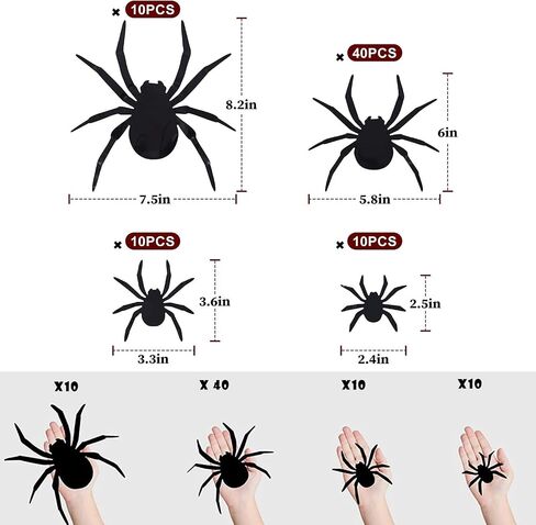Halloween Decorations Spider Stickers - 70pcs DIY 3D Home Party Supplies Plastic Spider Wall Decor 4 Different Sizes Realistic Horror Spider Set Suitable for Indoor Walls Windows Rooms Outdoor in Saudi Arabia