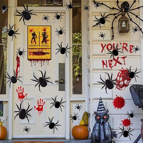 Halloween Decorations Spider Stickers - 70pcs DIY 3D Home Party Supplies Plastic Spider Wall Decor 4 Different Sizes Realistic Horror Spider Set Suitable for Indoor Walls Windows Rooms Outdoor in Saudi Arabia