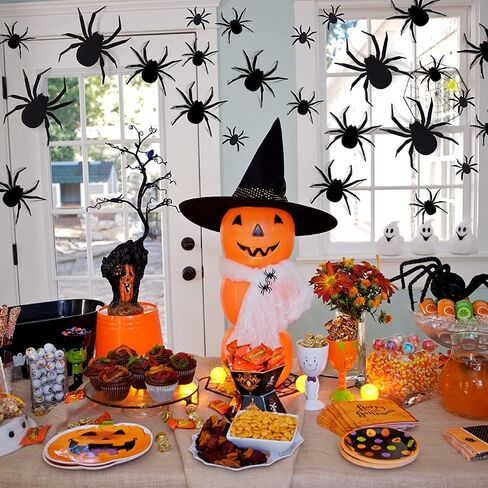 Halloween Decorations Spider Stickers - 70pcs DIY 3D Home Party Supplies Plastic Spider Wall Decor 4 Different Sizes Realistic Horror Spider Set Suitable for Indoor Walls Windows Rooms Outdoor in Saudi Arabia