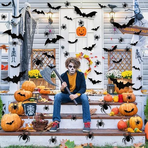 Halloween Decorations Spider Stickers - 70pcs DIY 3D Home Party Supplies Plastic Spider Wall Decor 4 Different Sizes Realistic Horror Spider Set Suitable for Indoor Walls Windows Rooms Outdoor in Saudi Arabia