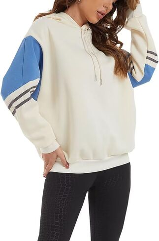 Womens Hoodies Sweatshirts Fleece Long Sleeve Color Block Lightweight Pullover Tops Casual Fashion Outfits Clothes in Saudi Arabia