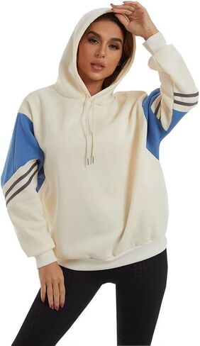 Womens Hoodies Sweatshirts Fleece Long Sleeve Color Block Lightweight Pullover Tops Casual Fashion Outfits Clothes in Saudi Arabia