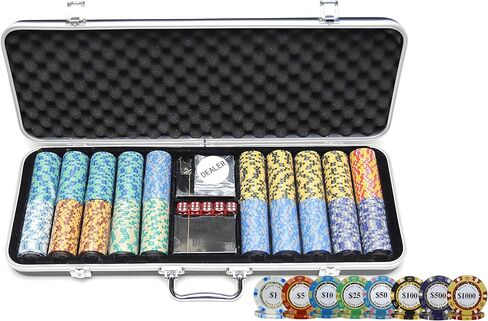 HAN'S DELTA Monte Carlo Poker Club Chip Set 14 Gram for Texas Hold'em, Blackjack, Casino Gambling with Black ABS Case, Cards, Dealer Button (Choose 300 or 500 Chips Set) (500 Chips Set) in Saudi Arabia