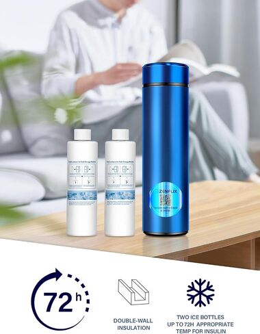 72H 1-3 Insulin Pens Cooler Travel Case TSA Approved Portable Refrigerated Medicine Cooler for Diabetes Insulin Vial Protection with 2 Ice Bottles & Preventing Loss QR Code for Trips (Blue) in Saudi Arabia