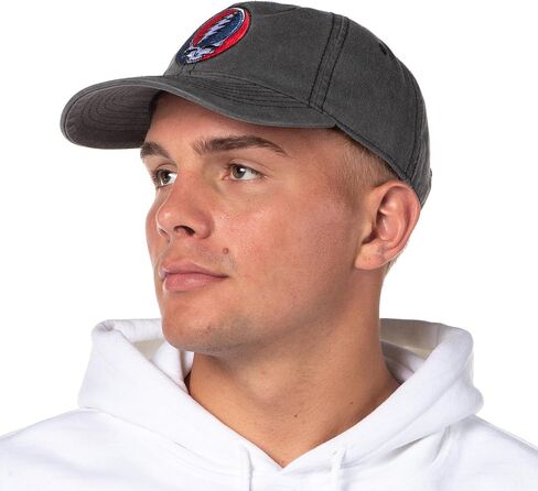 Bioworld Grateful Dead Embroidered Steal Your Face Logo Adjustable Strap Slide Adult Dad Hat Cap OSFM Grey in Saudi Arabia