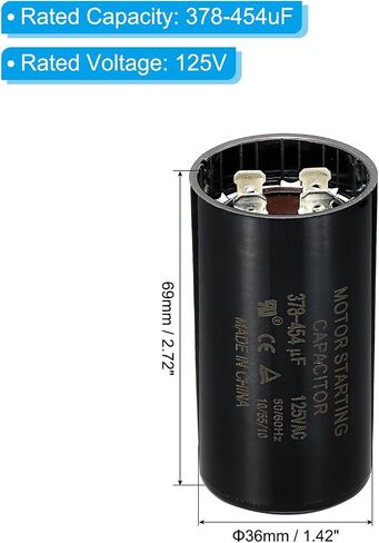 مكثف بدء تشغيل المحرك PATIKIL، 378-454 فائق التوهج/Mfd 110-125 فولت 50/60 هرتز CD60 مكثف تشغيل المحرك لبدء تشغيل المحرك الكهربائي in Saudi Arabia