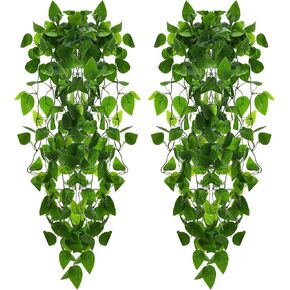 Artificial Hanging Plants, 2pcs Fake Hanging Plant, Artificial Pothos Vines Hanging Plant Greenery for Wedding Wall House Room Office Patio Shelf Indoor Outdoor Decors in Saudi Arabia