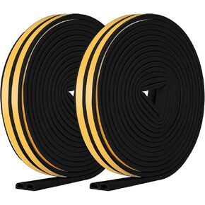 Door and Window Seals Acoustic Seals Gap Stopper Strip, Self Adhesive Backed Weather Seal for Door and Window Gap Impact Protection, Door Seal Strip D-Shape Seal, Easy Cut 32ft (Black)