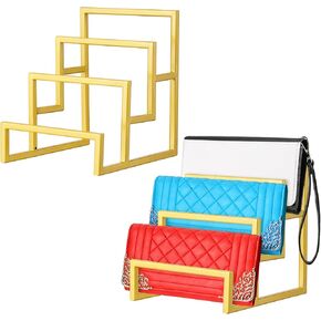 2 Pack Purse Organizer for Closet Display 4 Layer Gold Riser Stand Clutch Purse Organizer Display Metal Wallet Rack for Handbag Home Retail Boutique Store Supplies