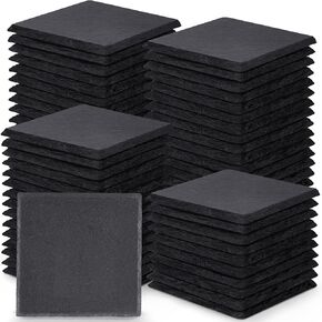 72 Pieces Slate Drink Coasters, GOH DODD 4 Inch Black Coasters Stone Coaster Set, Laser Engraving Blanks with Anti-Scratch Bottom for Home Office Kitchen Apartment Bar, Square