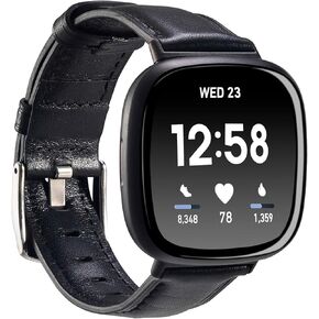 Leather Bands Compatible with Fitbit Versa 3/ Fitbit Sense,Soft Replacement Band Wristband Leather Accessories for Fitbit Versa 3/ Fitbit Sense Smartwatch Women Men